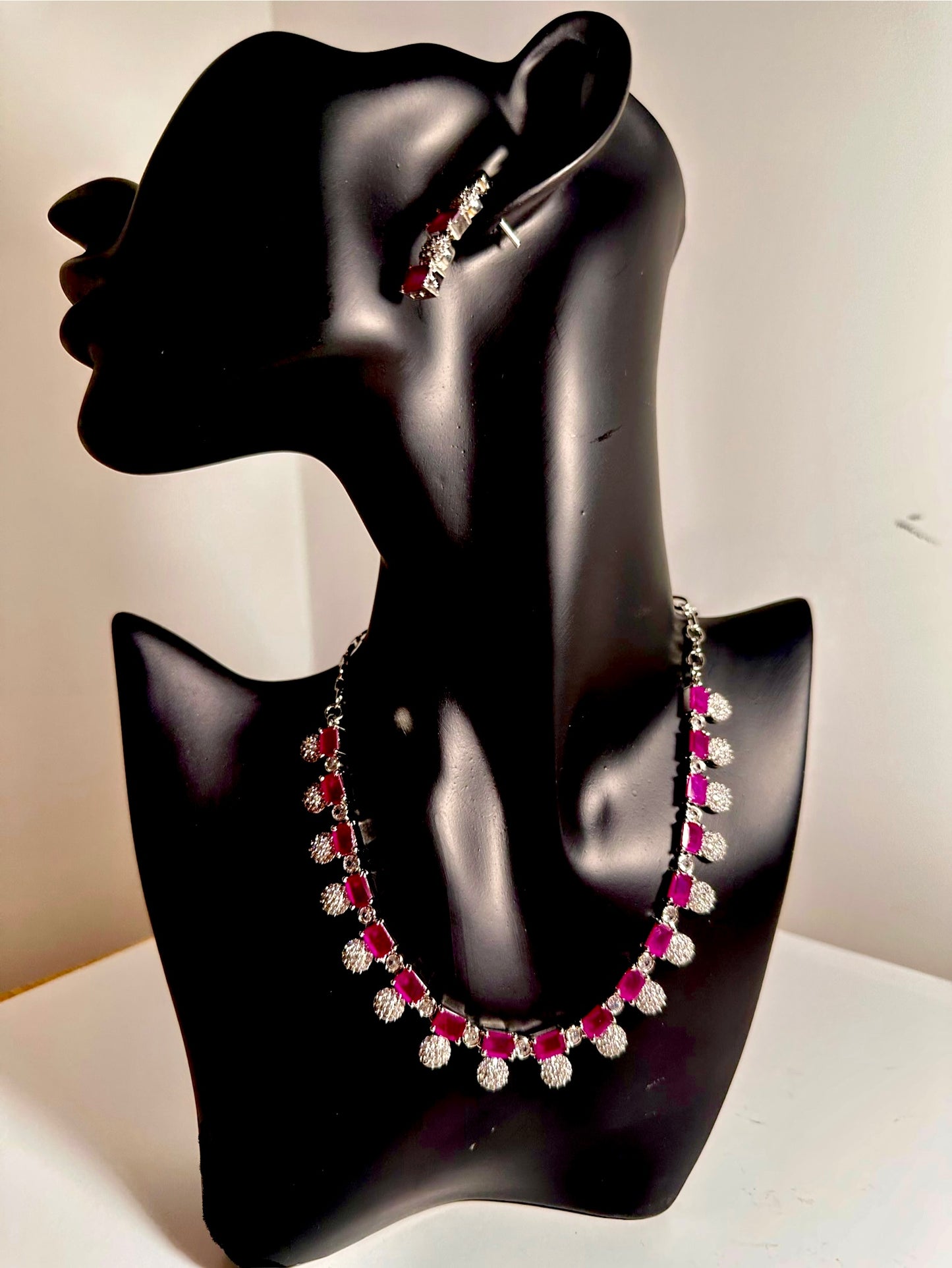 Elegant Purple and White stone necklace set