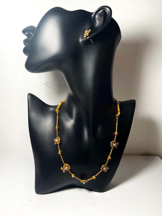 Golden White Embellished Necklace set