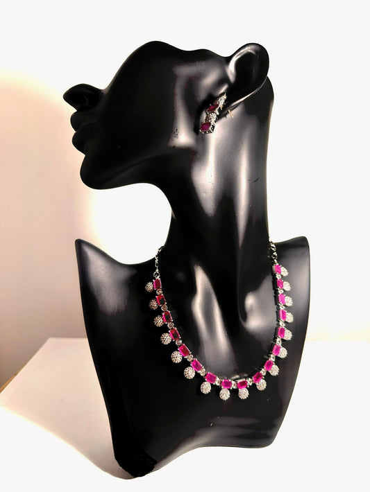 Elegant Purple and White stone necklace set