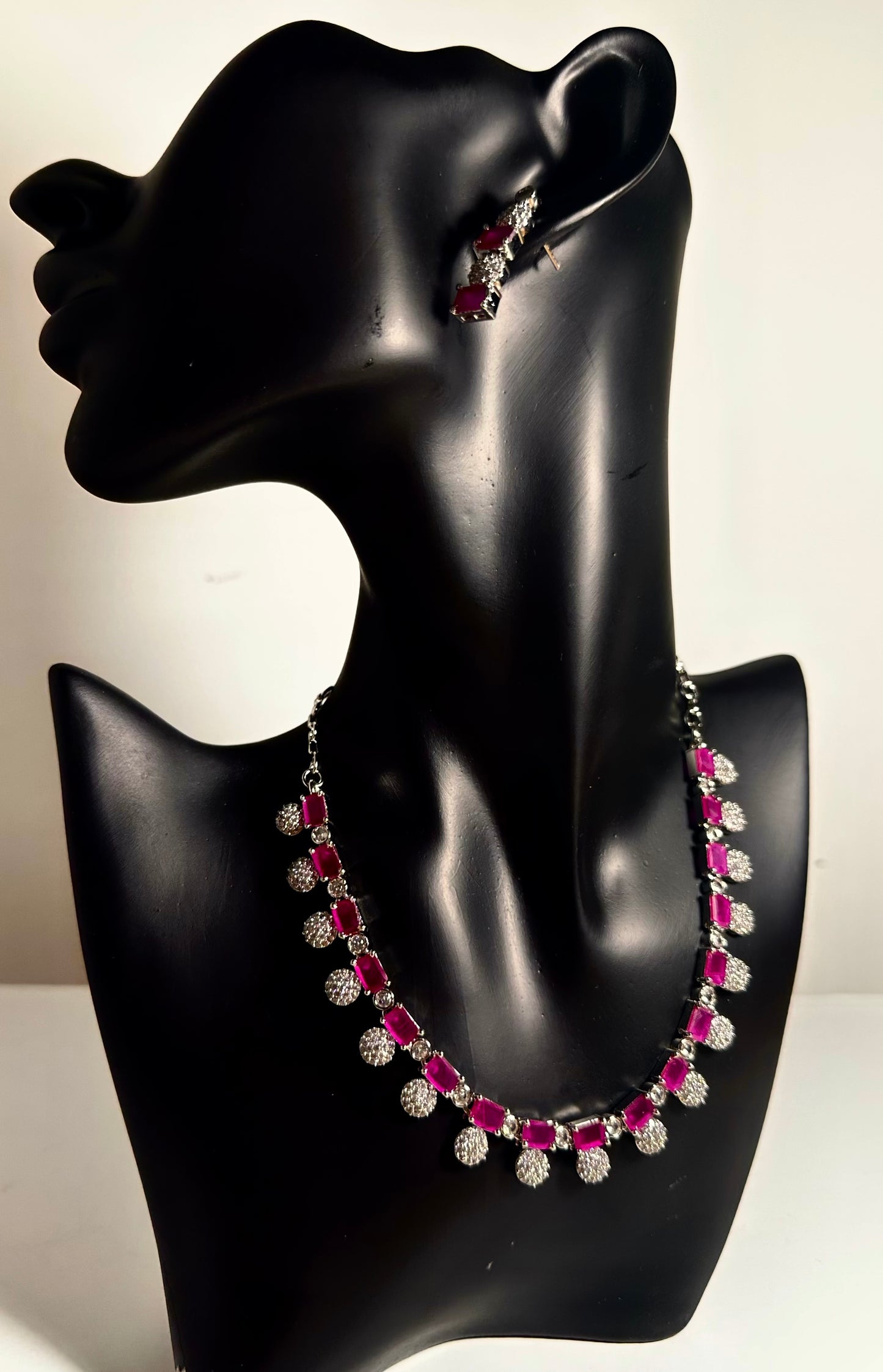 Elegant Purple and White stone necklace set