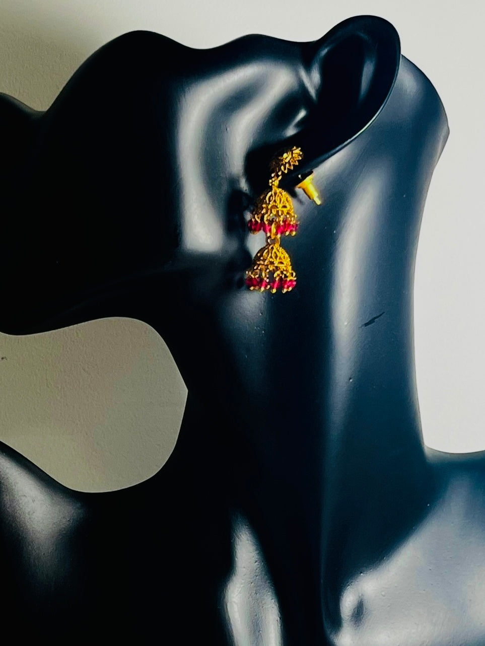 Jhumki Earrings with red stones