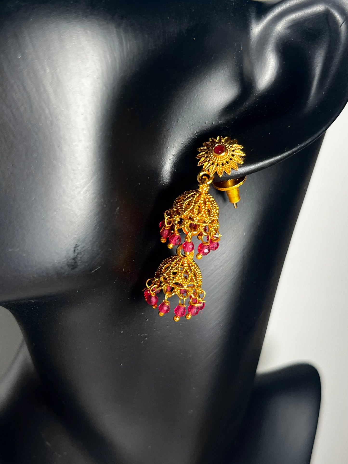 Jhumki Earrings with red stones