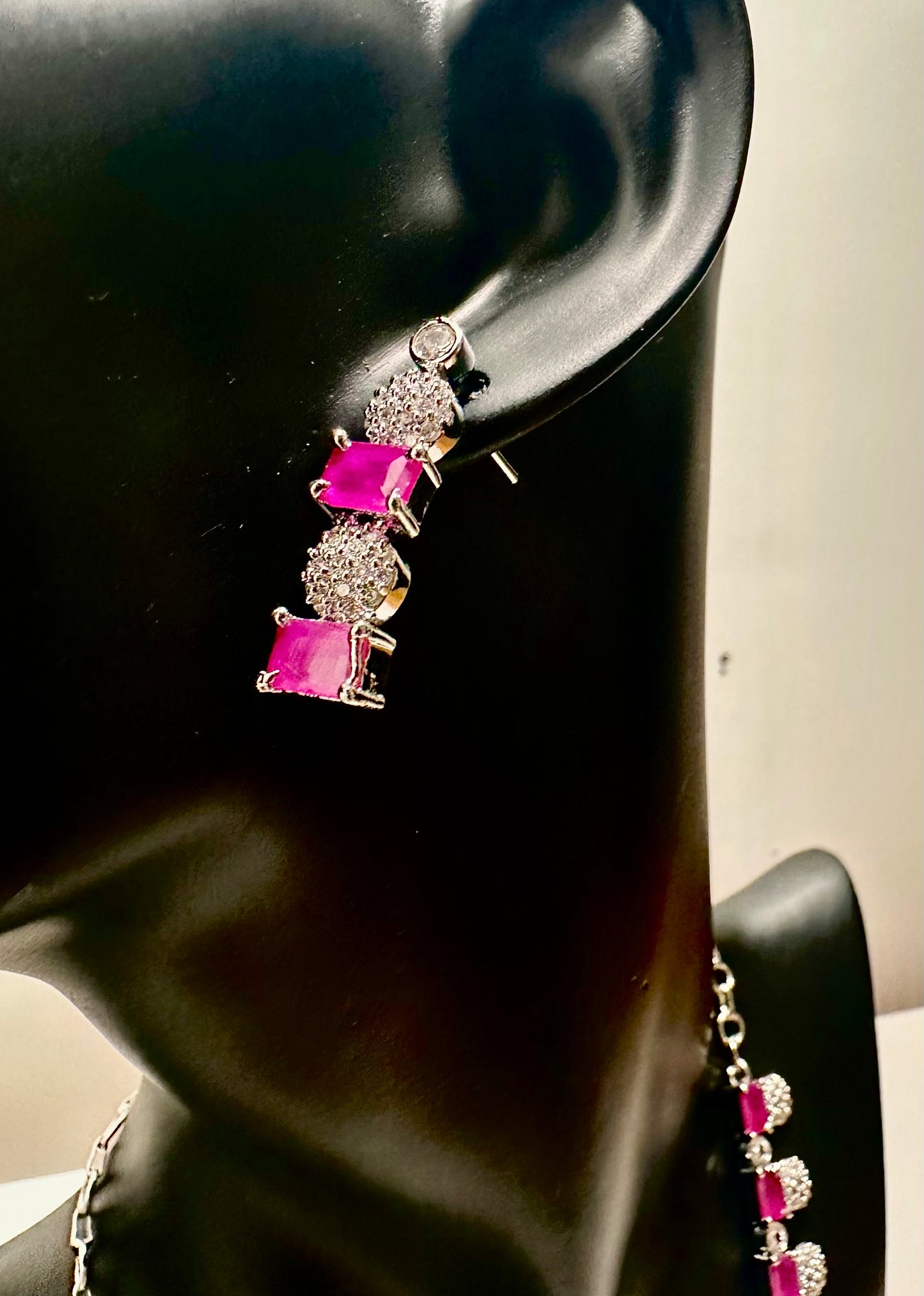 Elegant Purple and White stone necklace set